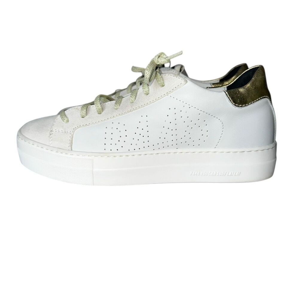 P448 Thea Platform Mahlia Mixed Suede Leather Sneakers Gold Heel Women's‎ 39 8.5 - Picture 6 of 12